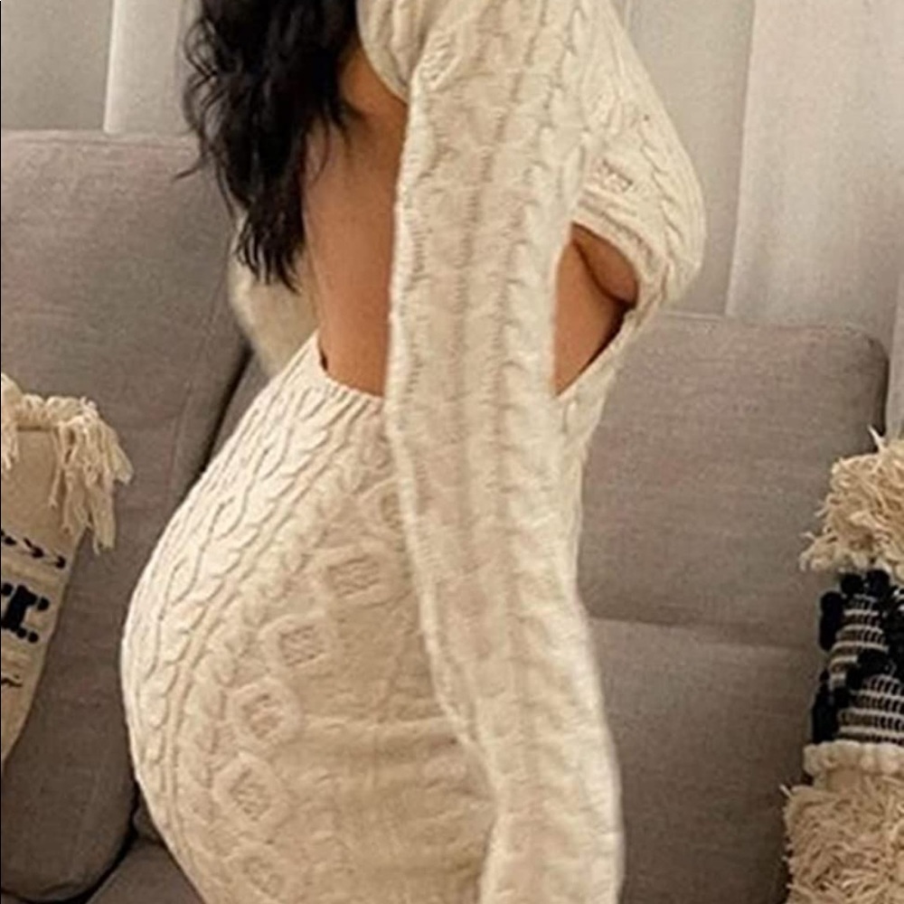 SUNSIOM Women Backless Sweater Dress Turtleneck Slim Fit Knitted Dresses